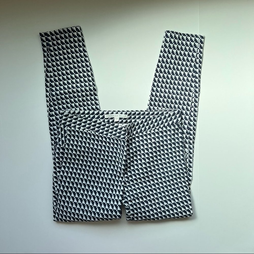 Veronica Bear Navy White Houndstooth Skinny Zipper Ankle Pant Size 4